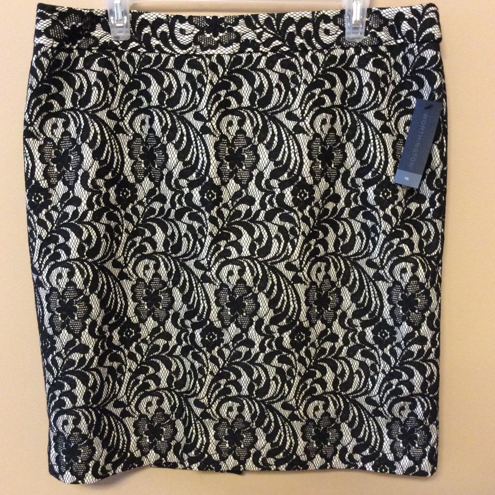 NWT- Classy, Cream with Black Lace Skirt